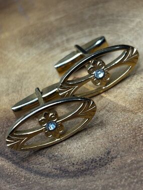 Omega Gold-Tone Oval Cufflinks with Clear Accent